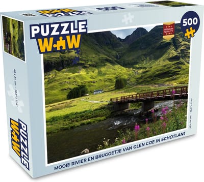 Puzzel Mooie rivier en bruggetje van Glen Coe in Schotland - Legpuzzel - Puzzel 500 stukjes
