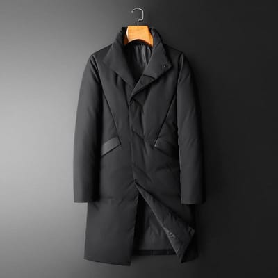Heren Witte Eendendons Middellange en Lange Jas Verdikt Trendy Opstaande Kraag Winter Nieuw 5XL zwart