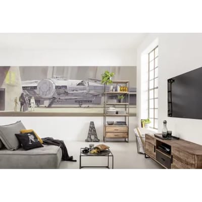 Fotobehang - Star Wars - Ruimteship - Gamekamer - Slaapkamer - Disney behang - Classic RMQ Millenium Falcon - 3,68 x 1,27 M