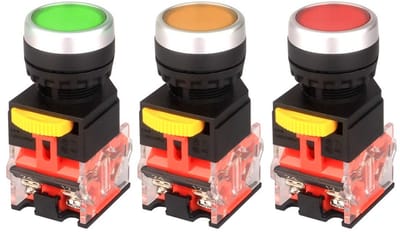 Allecto - Drukknop Schakelaars - Momentary - 3 Stuks - Rood/Groen/Geel - 1NO 1NC - Voor Automatische Besturing - 22mm