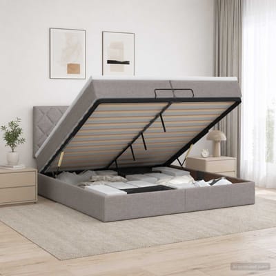 vidaXL - Ottoman - bed - met - matras - met - hoofdeinde - Taupe - 200 - x - 200 - cm - Stof