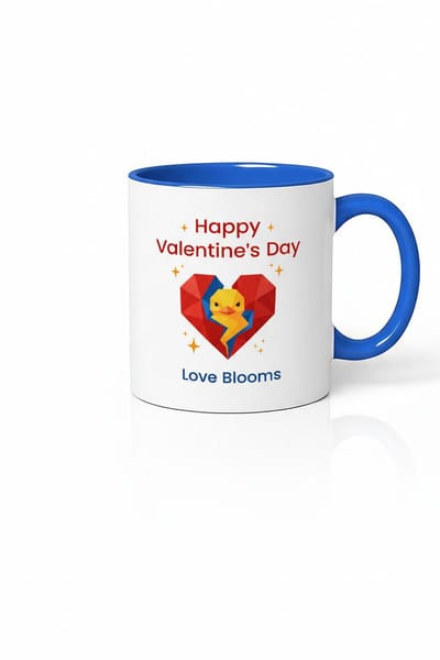Valentijnsdag Mok "Love Blooms" met Kuikentje in Gebroken Hart - Uniek Keramiek Cadeau