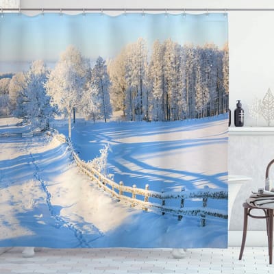ABAKUHAUS douchegordijn Boerenhuis – 175x180 cm – wit/blauw