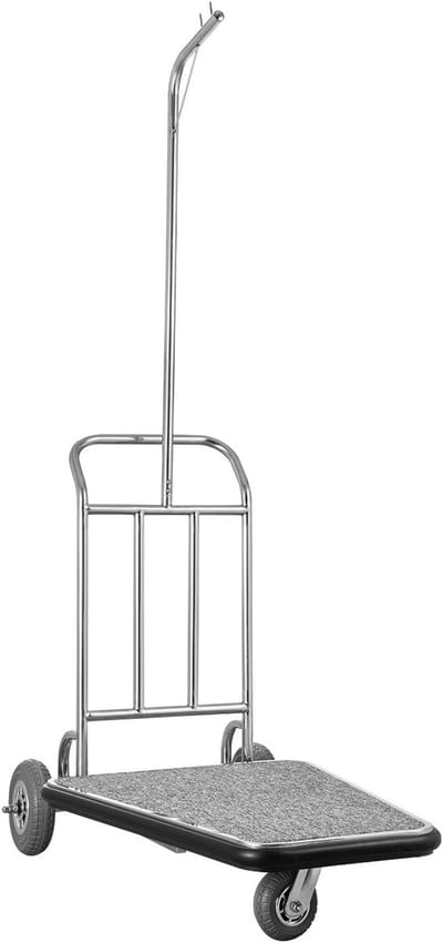 Roestvrijstalen Bagagetrolley, 272 Kg Draagvermogen, 3-Wiel Trolley met Grijs Tapijt En Rubberen Wielen, Geschikt voor Hotels, Congrescentra En Huuraccommodaties, Zilver, 1080x640x1800 Mm