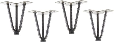 SOTECH 4 stuks Haarspeldpoten Industrial Look zacht staal look ruw staal blank gelakt 150 mm 3 stokjes Haarspeldpoten Meubelpoten voor banken en kasten