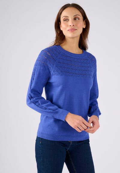 Damart - Trui met sierlijke gebreide details - Dames - Blauw - XS