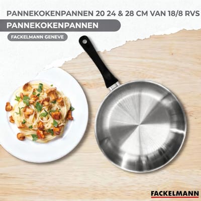 Set 3 pannen 20 24 en 28 cm roestvrij staal en 6 Fackelmann Geneva keukengerei