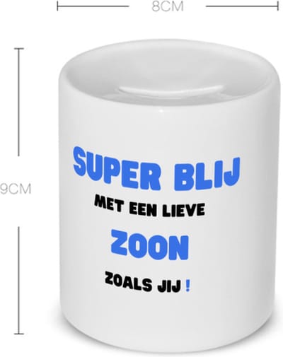 Akyol - super blij met een lieve zoon zoals jij Spaarpot - Zoon - de liefste zoon - verjaardag - cadeautje voor zoon - zoon artikelen - kado - geschenk - 350 ML inhoud