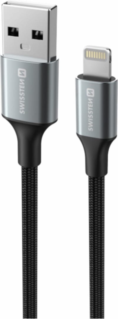 Swissten Lightning naar USB kabel - 1.5M - Gevlochten kabel geschikt voor iPhone 11/12/13/14 - Versie 2.0 - Zwart