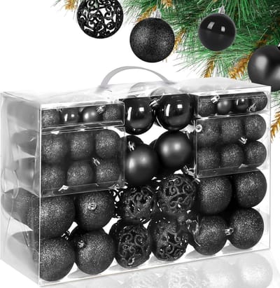 Set van 100 kerstballen in zwart, plastic kerstboomdecoraties, decoratieve ballen voor de feestdagen