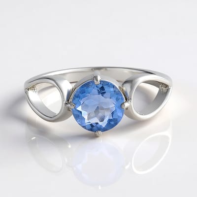 Cavill - Elegante damesring 925 Sterling Zilver met platina coating - 1,986 ct ronde fluoriet uit Brazilië - verfijnde prong zetting