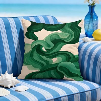 Abstracte Golvende Groene Kussensloop Sierkussenhoes Kust Oceaan Decor Kunstprint 40x40cm Vierkant Bank Kamer Kussen 35x35cm