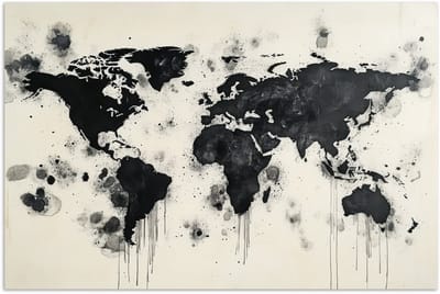 Poster 180x120 cm - Wereldkaart - Zwart - Inkt - Posters - Kamer decoratie - Wanddecoratie woonkamer - Muurdecoratie slaapkamer XXL