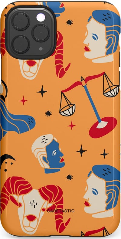 Casetastic hoesje geschikt voor Apple iPhone 11 Pro Max - Dubbellaagse bescherming - Zodiac in lijn - Fashion Case - Okergeel Terracotta Zand Rood