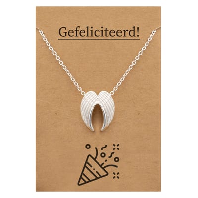 Gefeliciteerd Cadeau Ketting - Engelen Vleugels Geluk Sieraad - Zilverkleurig - Gefeliciteerd - Pax Amare