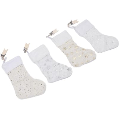 4 pièces Décoration de bas Motif Flocon de neige Technologie d'estampage à chaud Bas de Noël avec étiquettes en bois