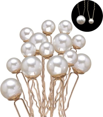 Mix parels bruid en bruidmeisje -Goud kleurig 12 stuks parels klein en groot- Youhomy accessoires Bruid Haarpinnen Goud U-vormige- Haarpinnen zilver Parel | Bruid | Gala | Feest gelegenheden