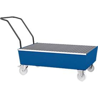Opvangbak ASECOS, staal, verrijdbaar, met traliewerk, capaciteit 200 lb, B 850 x D 1450 x H 1150 mm, gelakt