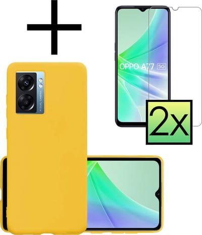 Hoesje - Met 2x Screenprotector - Geschikt voor OPPO A77 - Sterk & Shockproof - Back Cover - Siliconen Case - Telefoon Hoes - Geel