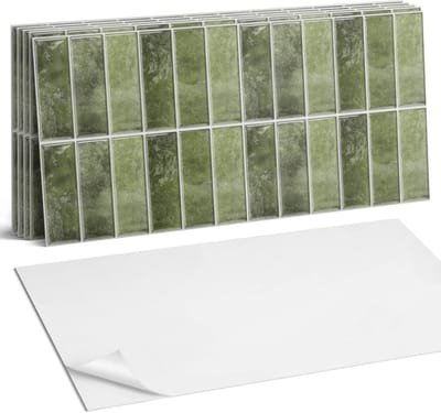 Coloray Plaktegels - Geometrisch tegelpatroon Wandtegel Zelfklevend - 60 cm x 30 cm - Groente Plaktegels - 6 stuks - Rechthoek PVC Tegels - Plaktegels Keuken - Zelfklevende Vloertegels Badkamer - Vinyl Tegels - Zelfklevende Wandtegels