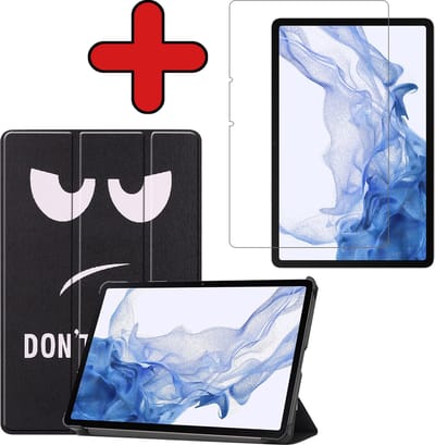 Hoesje - Geschikt voor Samsung Galaxy Tab S8 - Met Screenprotector - Hardcover Book Case - Trifold Bookcase Hoes - Hard Cover - Tablethoes - Don't Touch Me