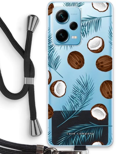 Case Company® - Hoesje met koord geschikt voor Xiaomi Redmi Note 12 Pro Plus hoesje met Koord - Kokosnoot - Telefoonhoesje met Zwart Koord - Bescherming aan alle Kanten en Over de Schermrand