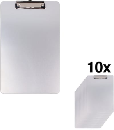 DESQ® Aluminium klembord A4 XL - Set 10 stuks - Extra Schrijfruimte - Ophangoog - 228 x 344 mm