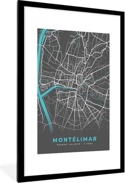 Fotolijst incl. Poster - Montélimar - Frankrijk - Stadskaart - Kaart - Plattegrond - 80x120 cm - Posterlijst