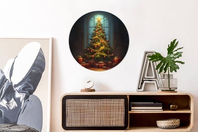 WallCircle - Wandcirkel - Muurcirkel - Kerstboom - Cadeau - Kerst - Winter - Aluminium - Dibond - 60x60 cm - Binnen en Buiten