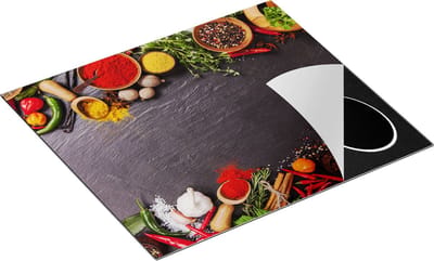 Chefcare Inductie Beschermer Verschillende Kruiden op een Zwarte Tafel - 60x50 cm - Afdekplaat Inductie - Kookplaat Beschermer - Inductie Mat