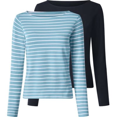 ESMARA Set van 2 dames longsleeves (Donkerblauw/blauw, XS (32/34))