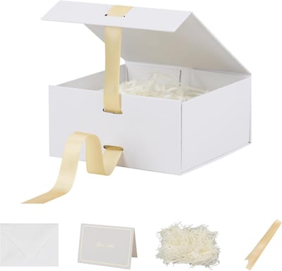 Set van 5 Kleine Witte Cadeauboxen met Deksel en Lint, Inklapbaar