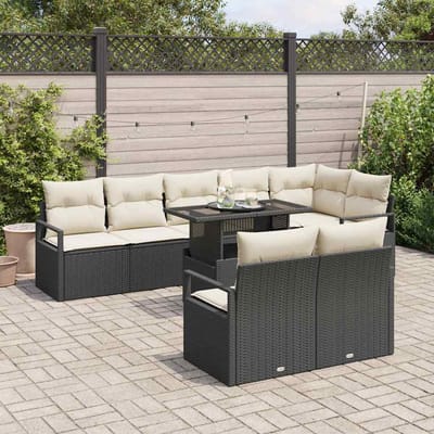 vidaXL - Tuinbank - Set - 9 - st - 8-Aantal - zitplaatsen - Zwart - en - Crème