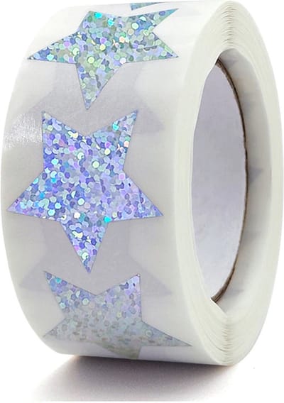 DW4Trading Stickerrol Zilver Glitter Sterretje Sluitstickers Ø 2,6 cm 500 Stuks