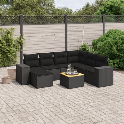 vidaXL - 8-delige - Loungeset - met - kussens - poly - rattan - zwart