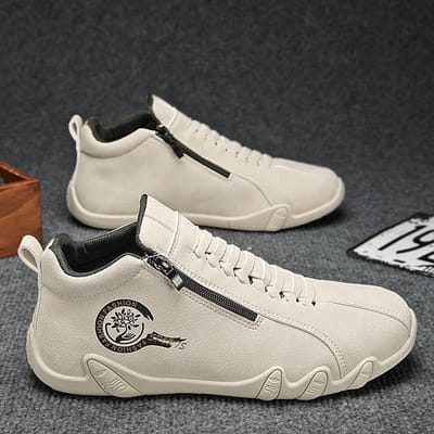 Lente Casual Leren Schoenen voor Heren Mode Schoenen Hoge Kwaliteit Platte Bootschoenen Zachte Zool Luxe Instappers Lichtgewicht Sneaker 40 gray