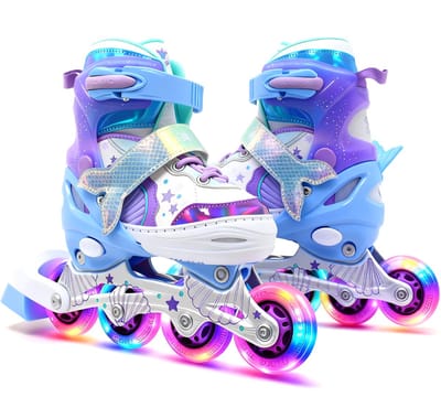 Suotu Skeelers - Inlineskates Verstelbaar - Skeelers meisjes en jongens - Maat: EUR 28-31 - Lichtgevende wielen - S79 - Meermin - S