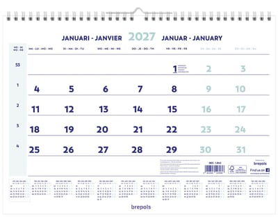 Brepols Maandkalender 2027 - Wire-O - 43 x 31,5 cm
