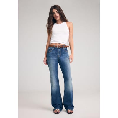 Stradivarius D68 bootcut jeans met riem  PARELGRIJZE DENIM WASSING 38