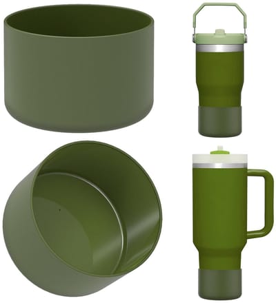 Allecto - waterfleshoes - siliconen flesbeschermer - legergroen - geschikt voor Stanley Quencher - 2-pack - bescherming voor je fles