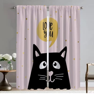Moderne Woonkamer Gordijnen voor Camera Grappige Liefhebber Kat Raamgordijn voor Kamer 2 Panelen Halloween Decoratie Shades Scheidingswand W50xH70cmx2pcs-CL white