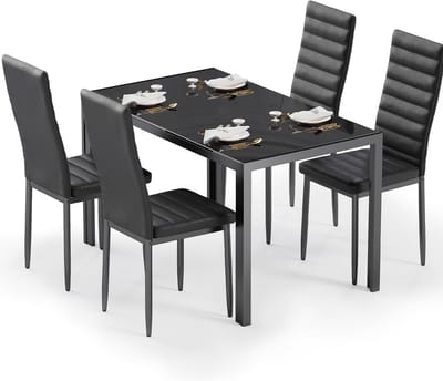 Moderne Eettafel Set voor 6 Personen - 7-delige Tempered Glass Tafel en Stoelen Set