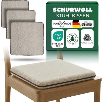 Novaliv 4-delige set stoelkussens, puur wol, dubbelzijdig, 38 x 38 cm, lichtbruin, warm winterzitkussen, vochtregulerend, duurzaam, handgemaakt in Duitsland