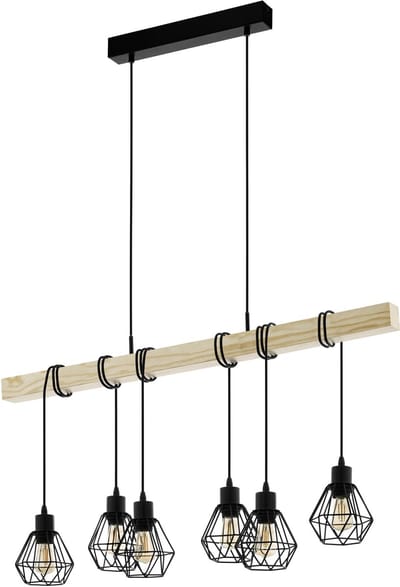 EGLO Townshend 5 Hanglamp - E27 - 100 cm - Zwart/Bruin - FSC Hout