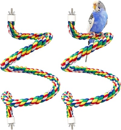 Kleurige Spiralen van Katoen voor Papegaaien, 100 cm Lange Klimstokken, Accessoires voor Parkieten en Cockatiels