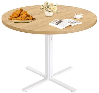 Signature Home Ronde eettafel - kleine keukentafel voor 4 personen - landelijke stijl - waterbestendig oppervlak - 80 cm diep en 74,8 cm hoog - voor eetkamer - woonkamer - gouden eik