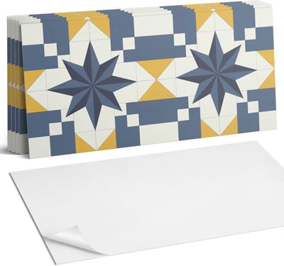 Coloray Plaktegels - Geometrisch sterpatroon Wandtegel Zelfklevend - 60 cm x 30 cm - Blauw Plaktegels - 6 stuks - Rechthoek PVC Tegels - Plaktegels Keuken - Zelfklevende Vloertegels Badkamer - Vinyl Tegels Zelfklevend - Zelfklevende Wandtegels