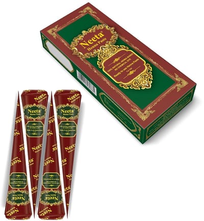 Neeta 4 pack 100% natuurlijke hennapasta haarverf kegels roodbruine kleur - Langdurig en chemicaliënvrij | Gebruiksklare tubes voor spot haarkleuring en body art met Kajal Sticker