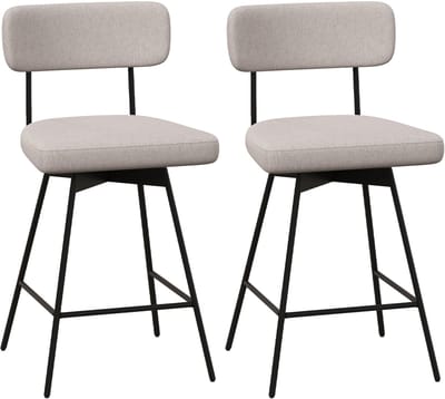COSTWAY Set van 2 barkrukken, draaibaar, barstoel bekleed met rugleuning en voetensteun, 63,5 cm zithoogte, keukenstoel met metalen frame, moderne barkruk voor keuken, eetkamer