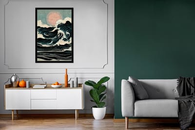 Poster in lijst - Vintage - Zee - Golven - Fotolijst - Wanddecoratie - Poster - Slaapkamer - 60x90 cm - Kamerdecoratie - Foto in lijst - Muurdecoratie